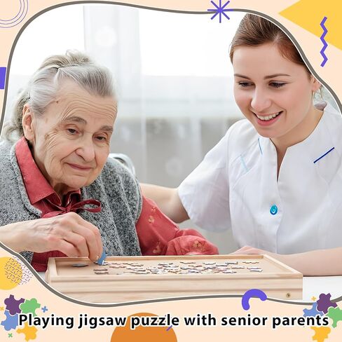 Small Puzzle Board with Legs 16.5 x 13 Inch Portable Puzzle Table with 2 Drawers Wooden Jigsaw Game Board Suitable for Personal in Saudi Arabia