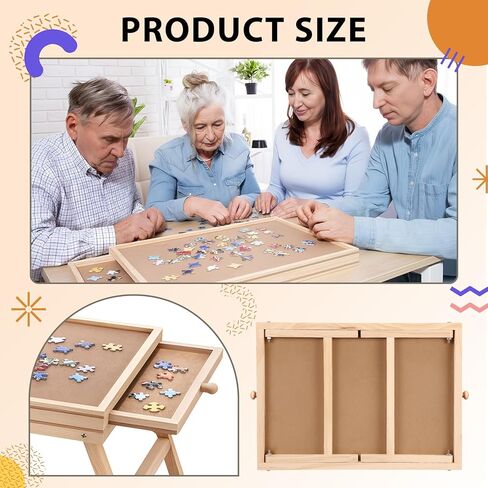 Small Puzzle Board with Legs 16.5 x 13 Inch Portable Puzzle Table with 2 Drawers Wooden Jigsaw Game Board Suitable for Personal in Saudi Arabia