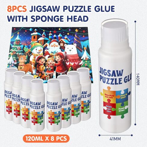 8 Pack 120ml Jigsaw Puzzle Glue Clear with New Sponge Head Suitable for 1000/1500/3000 Pieces of Paper and Wood Material, Clear Water-Soluble Quick Dry Jigsaw Puzzle Glue, 960ml in Total in Saudi Arabia