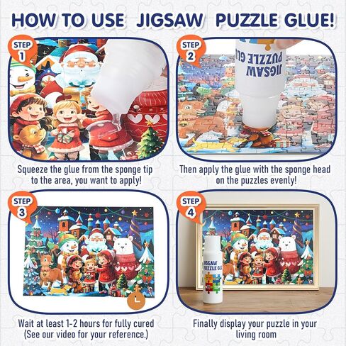 8 Pack 120ml Jigsaw Puzzle Glue Clear with New Sponge Head Suitable for 1000/1500/3000 Pieces of Paper and Wood Material, Clear Water-Soluble Quick Dry Jigsaw Puzzle Glue, 960ml in Total in Saudi Arabia