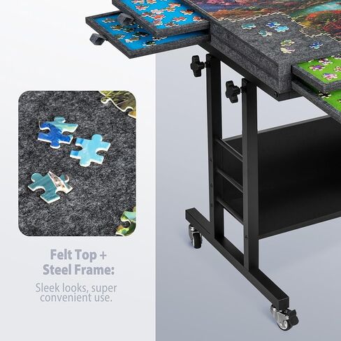 Tektalk 2000 Piece Foldable Felt Jigsaw Puzzle Board with Height Adjustment, Puzzle Table with 2 Felt Cover & 8 Sorting Trays/Drawers, Easel with Legs, Enclosed with 4 Roller Wheels (Dark Gray) in Saudi Arabia