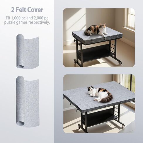 Tektalk 2000 Piece Foldable Felt Jigsaw Puzzle Board with Height Adjustment, Puzzle Table with 2 Felt Cover & 8 Sorting Trays/Drawers, Easel with Legs, Enclosed with 4 Roller Wheels (Dark Gray) in Saudi Arabia