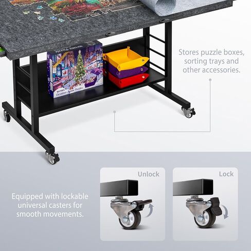 Tektalk 2000 Piece Foldable Felt Jigsaw Puzzle Board with Height Adjustment, Puzzle Table with 2 Felt Cover & 8 Sorting Trays/Drawers, Easel with Legs, Enclosed with 4 Roller Wheels (Dark Gray) in Saudi Arabia