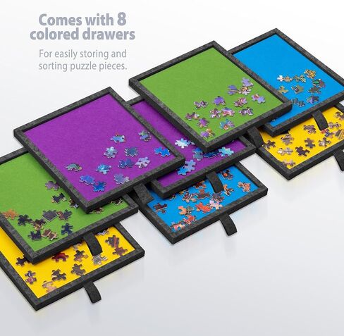 Tektalk 2000 Piece Foldable Felt Jigsaw Puzzle Board with Height Adjustment, Puzzle Table with 2 Felt Cover & 8 Sorting Trays/Drawers, Easel with Legs, Enclosed with 4 Roller Wheels (Dark Gray) in Saudi Arabia