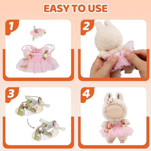Clothes for labbuu Dolls - Cute Outfit for 6 3/4 Inch (17cm) labbuu Accessories, 2-Piece Doll Clothes Pink (Doll Not Included) - Perfect for Collectors and Dress-Up in Saudi Arabia