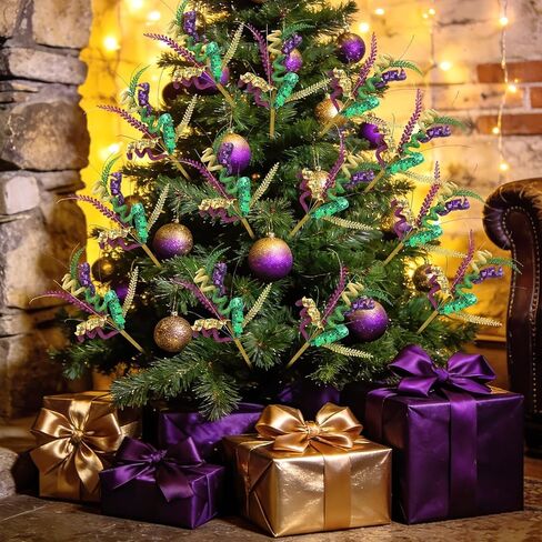 JULBEAR 8 Pcs Mardi Gras Decorations Picks Centerpieces for Tables, Purple Green Gold Mardi Gras Floral Picks and Sprays for Vase Filler Artificial Twig Branch Wreath Party Decor in Saudi Arabia