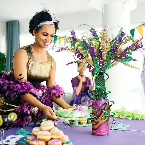 JULBEAR 8 Pcs Mardi Gras Decorations Picks Centerpieces for Tables, Purple Green Gold Mardi Gras Floral Picks and Sprays for Vase Filler Artificial Twig Branch Wreath Party Decor in Saudi Arabia