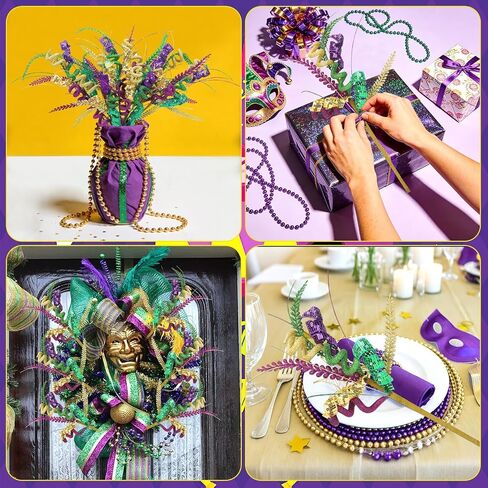 JULBEAR 8 Pcs Mardi Gras Decorations Picks Centerpieces for Tables, Purple Green Gold Mardi Gras Floral Picks and Sprays for Vase Filler Artificial Twig Branch Wreath Party Decor in Saudi Arabia
