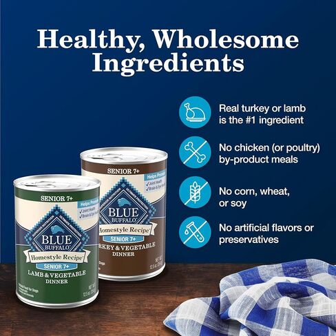Blue Buffalo Homestyle Recipe Senior 7+ Turkey and Lamb Wet Dog Food for Senior 7+ Dogs, 12.5 oz. Cans, 6 Count Variety Pack in Kuwait