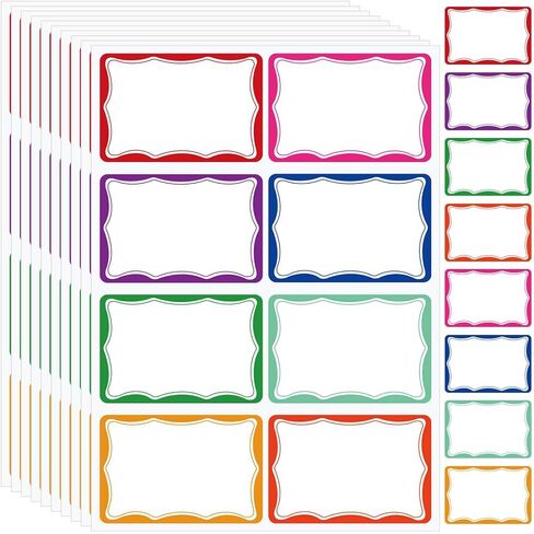 3.5x2.25 inch Name Tags Sticker, 400 Pcs Blank Name Labels Stickers, 8 Colors Wavy Border Nametags Name Tag Stickers for Kids, Classroom, School, Office, Conferences, Locker, School Supplies in Kuwait