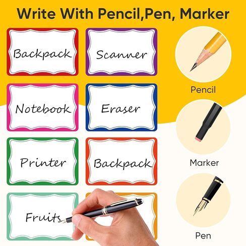 3.5x2.25 inch Name Tags Sticker, 400 Pcs Blank Name Labels Stickers, 8 Colors Wavy Border Nametags Name Tag Stickers for Kids, Classroom, School, Office, Conferences, Locker, School Supplies in Kuwait