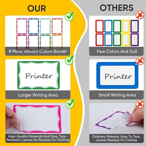3.5x2.25 inch Name Tags Sticker, 400 Pcs Blank Name Labels Stickers, 8 Colors Wavy Border Nametags Name Tag Stickers for Kids, Classroom, School, Office, Conferences, Locker, School Supplies in Kuwait