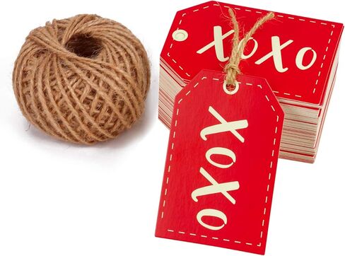 بطاقات هدايا عيد الحب للأطفال من WRAPAHOLIC مع خيط - 100 قطعة من بطاقات ورق رقاقة الأصدقاء مع خيوط الجوت الطبيعية بطول 100 قدم لتزيين هدايا عيد الحب - 2 × 2.7 بوصة in Kuwait