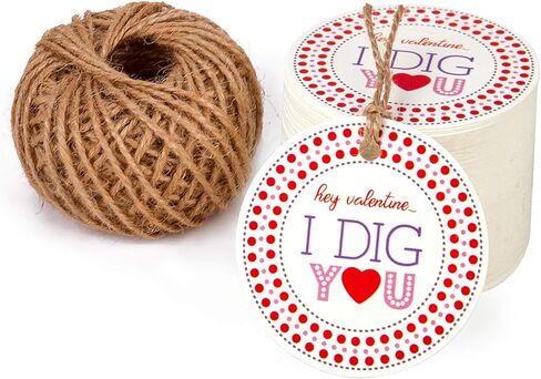 WRAPAHOLIC Kids Valentines Day Gift Tags with String - 100PCS Friend-Chip Paper Tags with 100 Feet Natural Jute Twine for Valentines Day Gifts Decoration - 2 x 2.7 Inch in Saudi Arabia