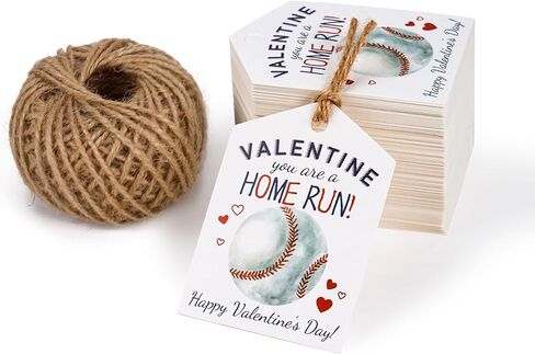 WRAPAHOLIC Kids Valentines Day Gift Tags with String - 100PCS Friend-Chip Paper Tags with 100 Feet Natural Jute Twine for Valentines Day Gifts Decoration - 2 x 2.7 Inch in Saudi Arabia