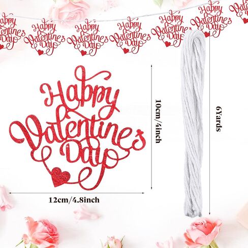 10 Pcs Happy Valentines Day Decorations Centerpieces Valentines Day Red Glitter Cutouts Banner Jar Tags Vase Tags Gift with Burlap Rope for Wedding Anniversary Proposal Decor in Saudi Arabia