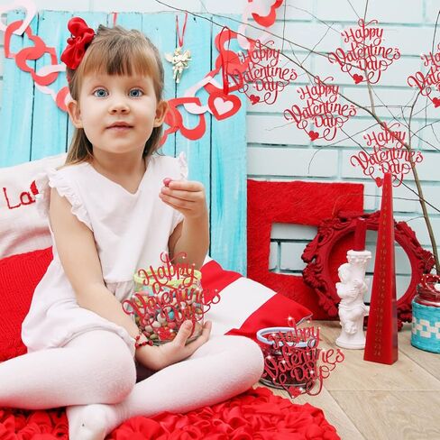10 Pcs Happy Valentines Day Decorations Centerpieces Valentines Day Red Glitter Cutouts Banner Jar Tags Vase Tags Gift with Burlap Rope for Wedding Anniversary Proposal Decor in Saudi Arabia