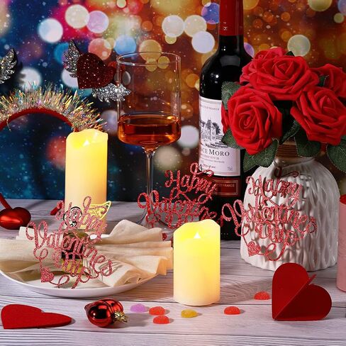 10 Pcs Happy Valentines Day Decorations Centerpieces Valentines Day Red Glitter Cutouts Banner Jar Tags Vase Tags Gift with Burlap Rope for Wedding Anniversary Proposal Decor in Saudi Arabia