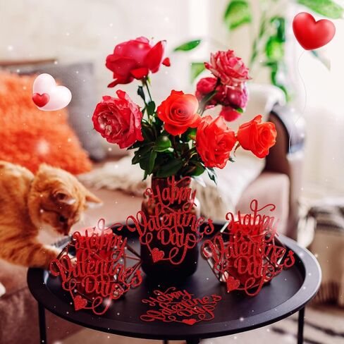 10 Pcs Happy Valentines Day Decorations Centerpieces Valentines Day Red Glitter Cutouts Banner Jar Tags Vase Tags Gift with Burlap Rope for Wedding Anniversary Proposal Decor in Saudi Arabia