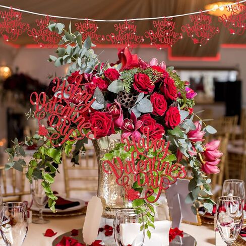 10 Pcs Happy Valentines Day Decorations Centerpieces Valentines Day Red Glitter Cutouts Banner Jar Tags Vase Tags Gift with Burlap Rope for Wedding Anniversary Proposal Decor in Saudi Arabia