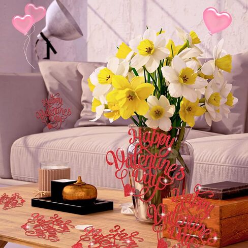 10 Pcs Happy Valentines Day Decorations Centerpieces Valentines Day Red Glitter Cutouts Banner Jar Tags Vase Tags Gift with Burlap Rope for Wedding Anniversary Proposal Decor in Saudi Arabia
