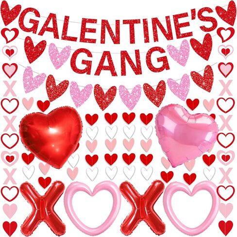 Galentines Day Decorations for Party Set Galentines Gang Banner Red Pink Heart Garland Banners X Letters & Pink Heart Foil Balloons for Galentine's Valentine's Day Decorations in Saudi Arabia