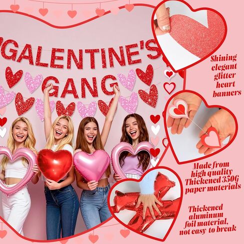 Galentines Day Decorations for Party Set Galentines Gang Banner Red Pink Heart Garland Banners X Letters & Pink Heart Foil Balloons for Galentine's Valentine's Day Decorations in Saudi Arabia