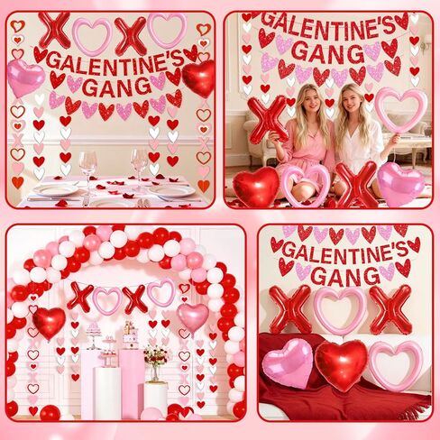 Galentines Day Decorations for Party Set Galentines Gang Banner Red Pink Heart Garland Banners X Letters & Pink Heart Foil Balloons for Galentine's Valentine's Day Decorations in Saudi Arabia