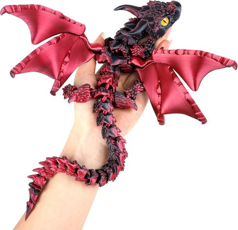 3D Printed Dragon with Wings,3D Printed Animals Toys,Flexible Articulated Winged Crystal Dragon 15.75in,Black Red in Saudi Arabia