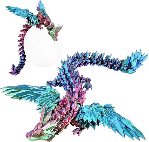 3D Printed Dragon with Wings,3D Printed Animals Toys,Flexible Articulated Winged Crystal Dragon 15.75in,Black Red in Saudi Arabia