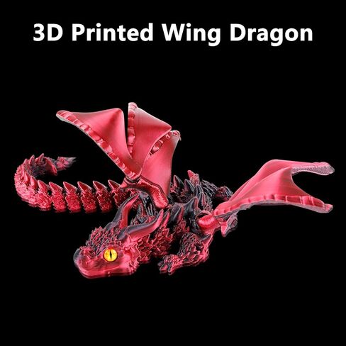 3D Printed Dragon with Wings,3D Printed Animals Toys,Flexible Articulated Winged Crystal Dragon 15.75in,Black Red in Saudi Arabia