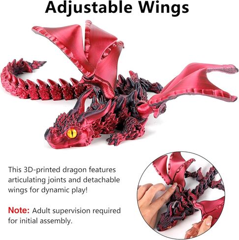 3D Printed Dragon with Wings,3D Printed Animals Toys,Flexible Articulated Winged Crystal Dragon 15.75in,Black Red in Saudi Arabia
