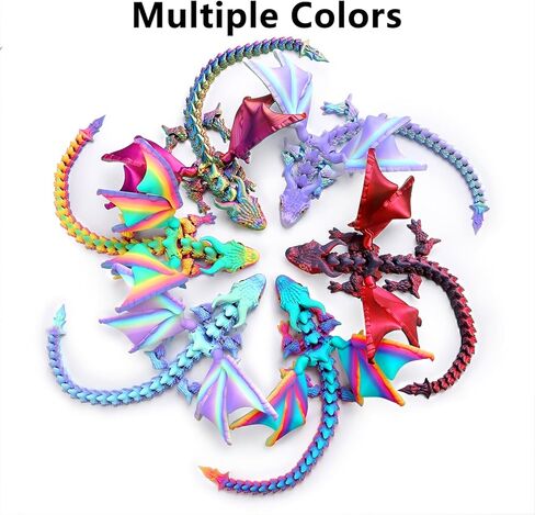 3D Printed Dragon with Wings,3D Printed Animals Toys,Flexible Articulated Winged Crystal Dragon 15.75in,Black Red in Saudi Arabia