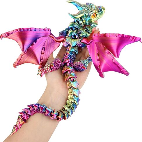 3D Printed Dragon with Wings,3D Printed Animals Toys,Flexible Articulated Winged Crystal Dragon 15.75in,Black Red in Saudi Arabia
