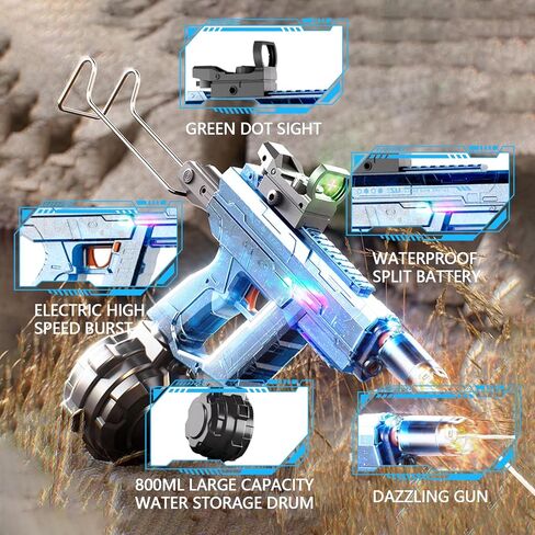 Electric Water Gun for Adults Kids, with Lighting Effects, Automatic & Manual Dual Mode High Powered High Capacity Squirt Guns, 32 FT Range for Adult Kid (Solid - Blue) in Saudi Arabia