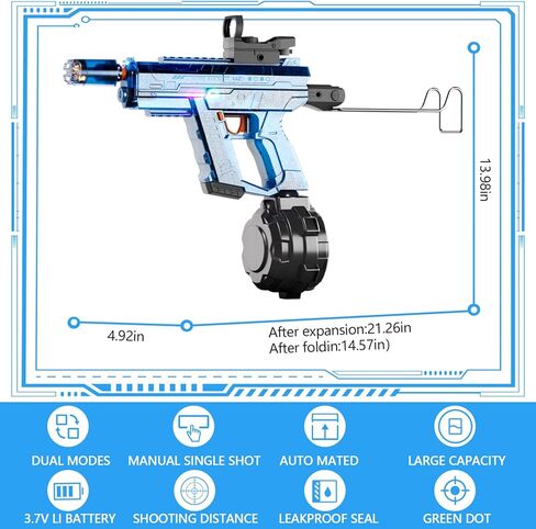 Electric Water Gun for Adults Kids, with Lighting Effects, Automatic & Manual Dual Mode High Powered High Capacity Squirt Guns, 32 FT Range for Adult Kid (Solid - Blue) in Saudi Arabia