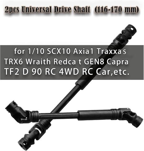 عمود محرك الزاحف RC 116-170 مم ترقيات لـ 1/10 SCX10 D90 Gen7/Pro RC 4WD GEN8 SCX10-II، RCMYou 2 قطعة عمود محرك عالمي، محاور معدنية كاملة من الفولاذ، أسود (116-170 مم، قطعتان) in Kuwait