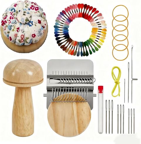 CSMGY Mini Darning Loom, Knit Patch Kit with 50 Color Threads, Mushroom Darning Loom kit for Handcraft DIY Weaving Repair for Beginners Mending Jeans Socks in Saudi Arabia