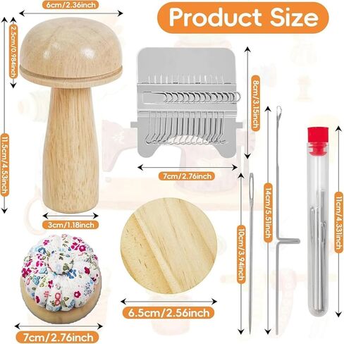 CSMGY Mini Darning Loom, Knit Patch Kit with 50 Color Threads, Mushroom Darning Loom kit for Handcraft DIY Weaving Repair for Beginners Mending Jeans Socks in Saudi Arabia