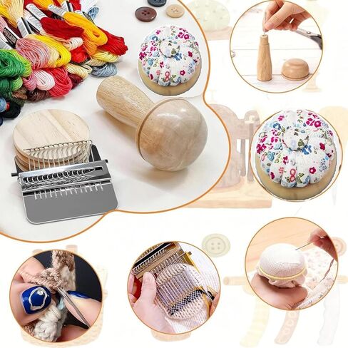 CSMGY Mini Darning Loom, Knit Patch Kit with 50 Color Threads, Mushroom Darning Loom kit for Handcraft DIY Weaving Repair for Beginners Mending Jeans Socks in Saudi Arabia