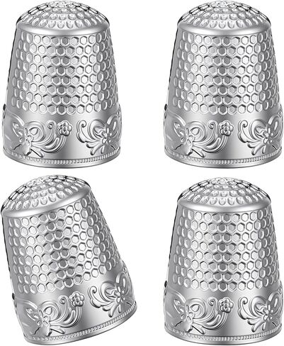 4 PCS Metal Sewing Thimbles, Thimbles for Hand Sewing Finger Protectors for Quilting, Embroidery and Knitting Needlework DIY Crafts Accessories (Silver) in Kuwait