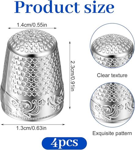 4 PCS Metal Sewing Thimbles, Thimbles for Hand Sewing Finger Protectors for Quilting, Embroidery and Knitting Needlework DIY Crafts Accessories (Silver) in Kuwait