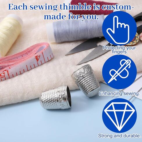 4 PCS Metal Sewing Thimbles, Thimbles for Hand Sewing Finger Protectors for Quilting, Embroidery and Knitting Needlework DIY Crafts Accessories (Silver) in Kuwait