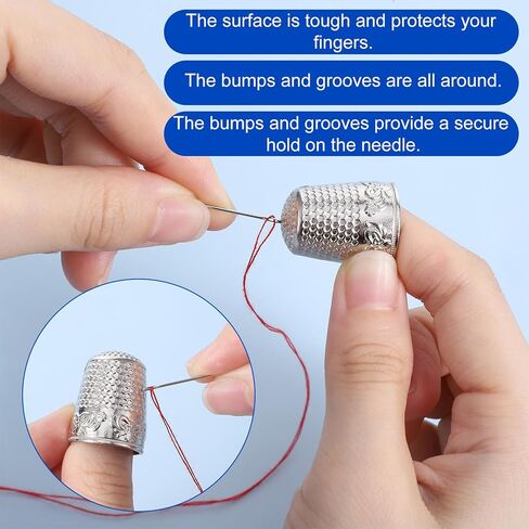 4 PCS Metal Sewing Thimbles, Thimbles for Hand Sewing Finger Protectors for Quilting, Embroidery and Knitting Needlework DIY Crafts Accessories (Silver) in Kuwait