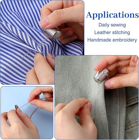 4 PCS Metal Sewing Thimbles, Thimbles for Hand Sewing Finger Protectors for Quilting, Embroidery and Knitting Needlework DIY Crafts Accessories (Silver) in Kuwait