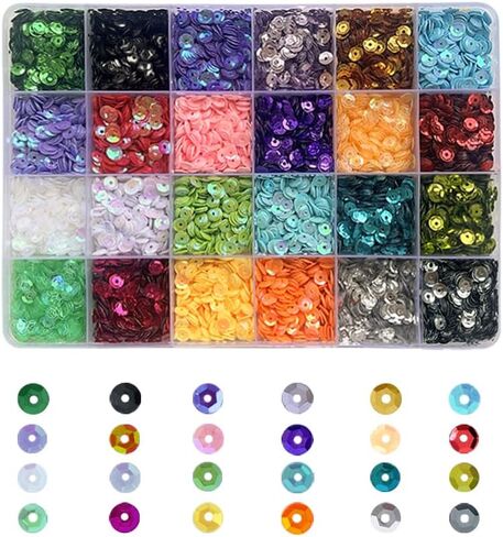 24 Colors Rainbow Round Sequins, 5 MM Loose Cup Sequins with Holes, Round Embroidery Craft Sequin, Rainbow Cup Sequin Bulk for DIY Craft Sewing Nail Festival in Saudi Arabia