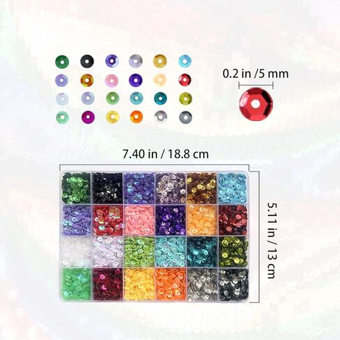 24 Colors Rainbow Round Sequins, 5 MM Loose Cup Sequins with Holes, Round Embroidery Craft Sequin, Rainbow Cup Sequin Bulk for DIY Craft Sewing Nail Festival in Saudi Arabia