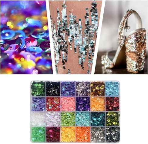 24 Colors Rainbow Round Sequins, 5 MM Loose Cup Sequins with Holes, Round Embroidery Craft Sequin, Rainbow Cup Sequin Bulk for DIY Craft Sewing Nail Festival in Saudi Arabia