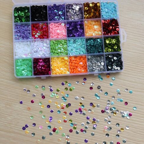 24 Colors Rainbow Round Sequins, 5 MM Loose Cup Sequins with Holes, Round Embroidery Craft Sequin, Rainbow Cup Sequin Bulk for DIY Craft Sewing Nail Festival in Saudi Arabia