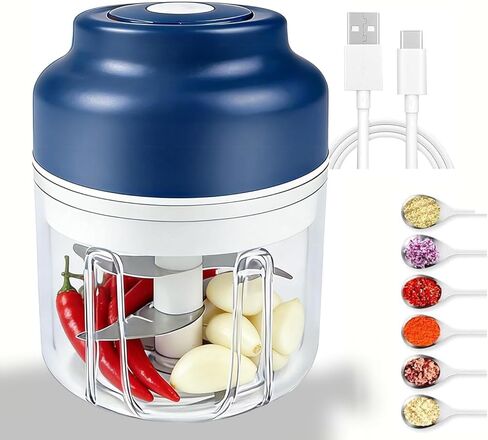 خلاط ثوم كهربائي لاسلكي من Kuars Gvni Garlic Chopper مع ضغط عالي السرعة، خلاط محمول قابل لإعادة الشحن 320 مل للمطبخ (أزرق) in Kuwait